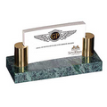 Executive Green Marble Business Card Holder w/ Brass Posts